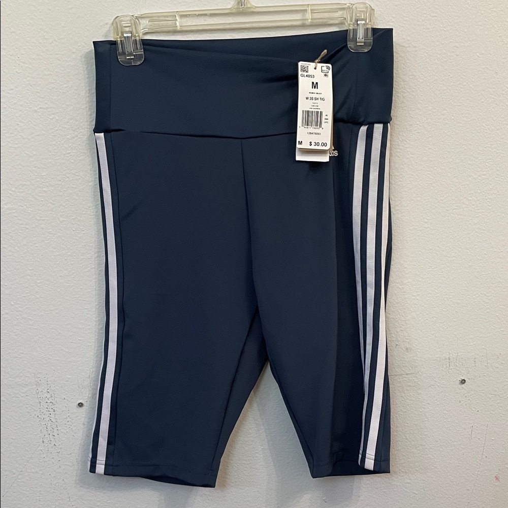 adidas Navy bike shorts with White Side Stripes - Picture 2 of 2